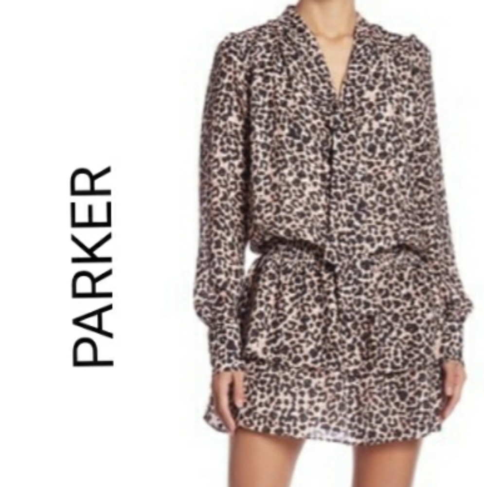 PARKER PANTHER LONG SLEEVES TIE NECK DRESS